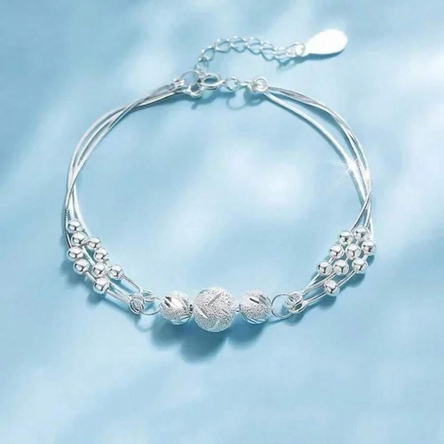 Korean Sterling Silver 925 Heart Shaped Crystal Necklace And Bracelet Set For Women, Vintage Party Jewelry, High-End Gift. - 銀色 06 - 查看 1