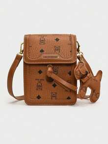 Retro Print Mini Phone Bag, Casual Shoulder Crossbody Bag - Brown - View 8