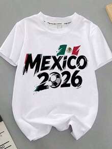 Men's T-Shirt With 2026 World Cup Football Print, Mexican Team Design, Crew Neck, Short Sleeve, Ideal For Sports Fans And Celebrations - 白色 - 查看 8
