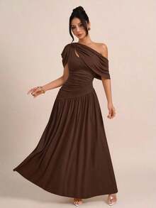 abyoxi Vestido ajustado y acampanado con pliegues en la cintura en color marrón, elegante y de moda, adecuado para fiestas, citas, vacaciones, bodas, ocasiones formales, banquetes, Día del Maestro, Día de la Madre, ceremonias de graduación, vestido largo elástico y ajustado para primavera y verano - Marrón - Ver 3