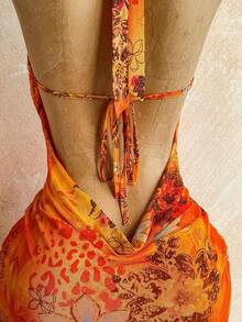 Vestido de mujer sexy y romántico para vacaciones con escote halter, atado, parches, decoración floral metálica y escote pronunciado, adecuado para la playa, cruceros, vacaciones en la ciudad, citas, festivales de música, estilo bohemio - Multicolor - Ver 4