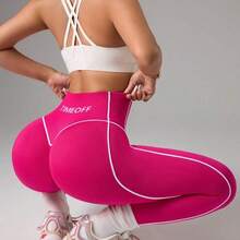 guangzhougaolangshangmao Slayform Leggings de cintura alta con estampado de letras para mujer, de uso casual y fitness - Rosa Fucsia - Ver 4