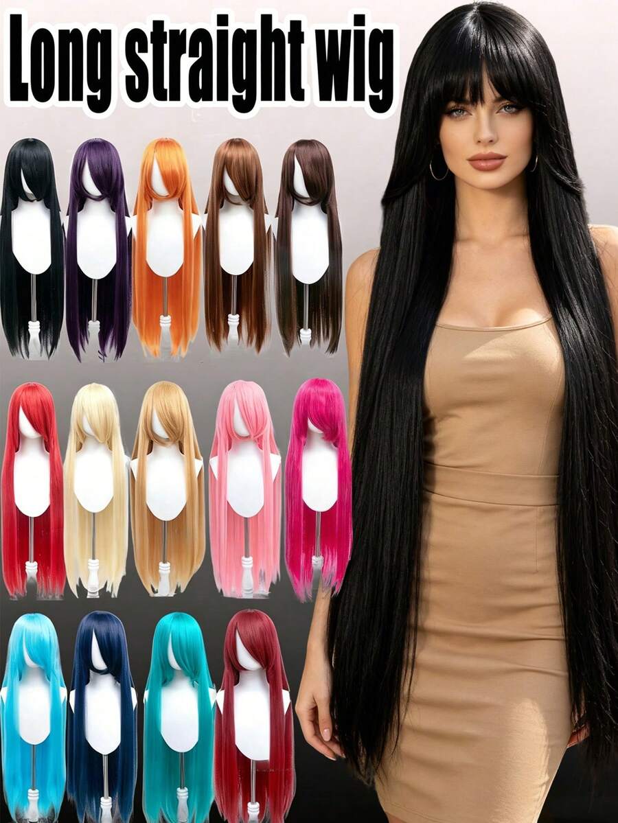 40 Inch Straight Synthetic Wig, Suitable For Party, Cosplay, Music Festival, Halloween - Multicolor - View 1