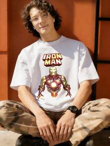 Iron Man Armor Logo Design Graphic T Shirt 100 Percent Cotton Men's Shirt MARVEL  Marvel Universe  Superhero Men's Summer Outfits Men's Clothes Mens Tops Streetwear Mens Gift Ideas Innerwear Or Outfits,Mens Fashion - trắng - Xem 4