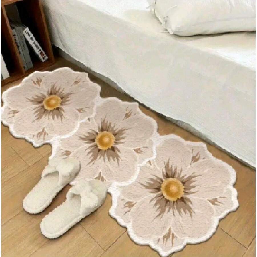 1 pezzo: Tappeto con fiori francesi per decorazione della camera da letto, tappeto rosa per comodino, tappeto per soggiorno, forma irregolare, tappetino peluche per finestra, morbido e lavabile - 80x200 cm - Visualizzare 1