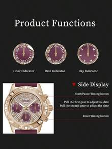 Guess Women's Luxury Gold Watch With Crystal Decorated Bezel, Multi-Function Dial, Quartz Movement, Fashionable & Elegant Gift Watch - Purple - View 7