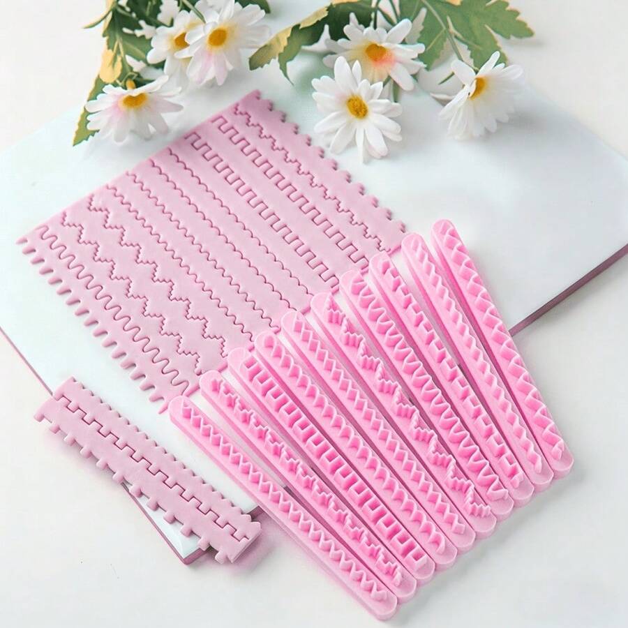 Edge Pattern Polymer Clay Cutters, Decorative Edge Mold For Handmade Zigzag & Stitched Pattern Earring, Ideal For Textured & Boho Vibe Jewelry Crafting - Pink - View 1