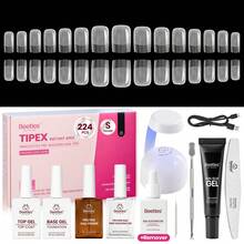 Beetles 224Pcs Tipex Instant Apex Nail Tips Kit, Reinforced Apex Strong Long-Lasting, 20g Solid Nail Glue, Mini UV Lamp Base & Top Coat Manicure Set - Hình vuông ngắn - Xem 12