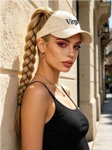 1pc Women's Twelve Zodiac Print Beige Ponytail Sun Hat, Women's Braid-Friendly Sun Hat, Suitable For City Street Photography/Commuting/Outdoor Light Sports/Girl Dates/Summer Sun Protection - Off-white - View 3