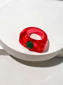 Anillo de cuentas cuadradas asimétricas de resina, anillos de color macaron transparente, estilo INS para primavera/verano - Multicolor - Ver 15