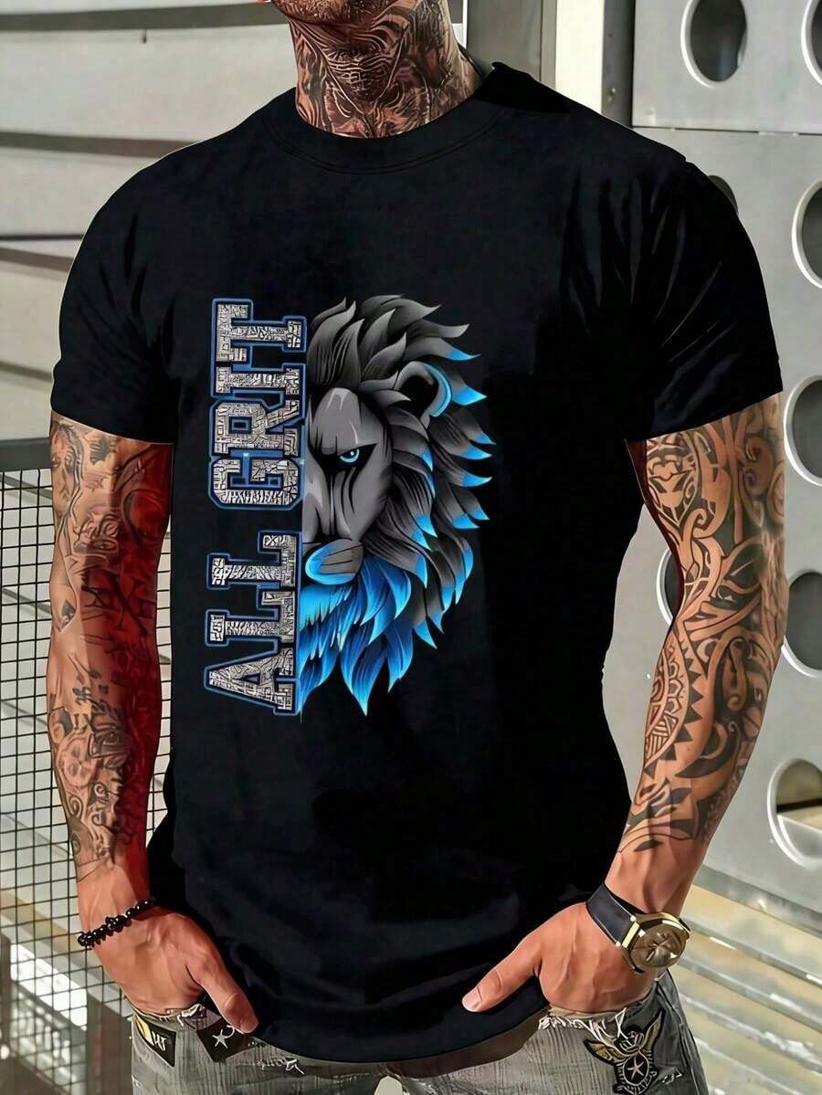 Men's Casual Short-Sleeved Summer T-Shirt With A Round Neck And Fashionable Print, Machine Washable, Comfortable Outdoor Casual Wear, Machine Washable Shirt - 紅色 - 查看 1
