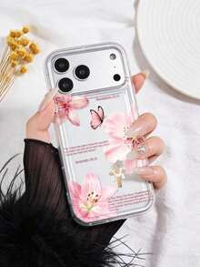 Floral And Butterfly Print Phone Case Compatible With IPhone And Galaxy, Protective Case With Christian Cross And Bible Verse - 多色 9 - 查看 5