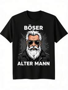 T-shirt de motard sarcastique pour hommes - Impression graphique audacieuse "Vieux méchant pour l'homme", col ras du cou à manches courtes, coupe régulière, confort toutes saisons, convient pour le port quotidien et la conduite de moto, lavable en machine. Cadeau de motard - Noir - Voir 1