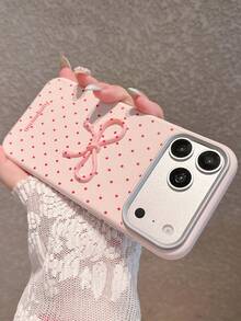 Pink Leather Texture Polka Dot Bow Tie Phone Case For 17 Pro Max 17 Pro 17 Air 17 16 Pro Max 16 16 Pro 16 Plus 15 15 Pro Max 15 Pro 15 Plus 11 12 13 14 Pro Max 12 Pro 12 Pro Max 13 Pro 13 Pro Max 7 Plus 14 Pro 14 Pro Max 14 Plus - Pink Polka Dots + Bow - View 7