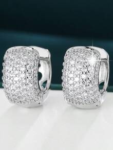 1 Pair Delicate Full Diamond Hoop Earrings, Luxury Quality Niche Earrings, Versatile Daily Wear Unisex Design - Earrings - View 2