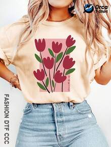 Y2K Women's Elegant Short Sleeve T-Shirt, 100% Cotton, With Creative And Exquisite Design, Heart And Bow Print XO, Modern And Fashionable, Beautiful Gift. - 黑色 - 查看 7
