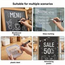 Liquid Chalk Marker, Colorful, Single-Head Dual-Use Liquid Chalk With 3 Tip Options, Erasable Liquid Chalk, Smooth Ink Flow, Temporary Marking Easy To Write And Erase, School Supplies, Suitable For Whiteboards, Blackboards, Glass, LED Advertising Screens, Car Windows, Etc. Adult Only. Prohibited For Children Under 14 - Sets - View 7