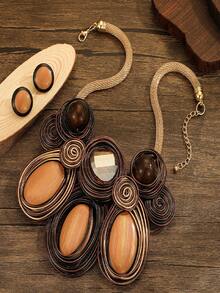 Bộ trang sức thủ công phong cách Bohemian 2 món, gồm vòng cổ quấn họa tiết trừu tượng và bông tai tròn, thích hợp cho kỳ nghỉ và dịp lễ. - Nhiều màu - Xem 6