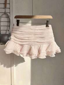 Summer Skirt – Short Cut, Ruffles At The Hem – Perfect For Holiday Or Beach Looks - 淡粉紅色 - 查看 2