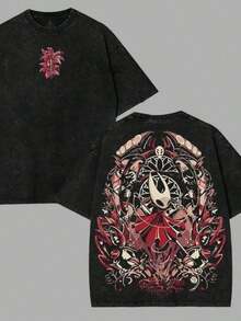Men's Vintage-Style, Thick, Pure Cotton T-Shirt With A Y2K Anime Character Print. Excellent Gift. Loose-Fitting, Casual, And Fashionable T-Shirt. Versatile Brushed And Washed Cotton T-Shirt. Suitable For Everyday Wear In All Seasons. - 黑色 - 查看 6