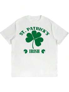 Men's St. Patrick's Day T-Shirt, Short Sleeve, Fun Shamrock Print, Cotton, Plus And Tall Sizes, Funny Graphic Tees For Men And Women, Crew Neck, Loose Casual Tees - 白色 - 查看 7