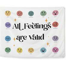 Feelings And Emotions Chart Mental Health Tapestry, All Feelings Are Valid Tapestries Wall Hanging Decor For Kids Room Classroom Therapy Counseling Office Calm Down Corner - 白色 - 查看 1