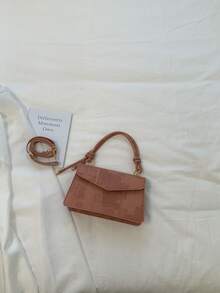 Bolso de hombro cuadrado acolchado de unicolor clásico para mujer, bolso de maquillaje de PU retro con correa ajustable, cartera cuadrada, adecuado para uso al aire libre - Marrón 2 - Ver 9