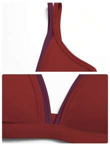 MFVIM Women's Nude Feel Triangle Cup Bra Thin Non-Wired Sports Set Backless Spaghetti Strap Fitness 2-Piece Set - Burgundy - View 11