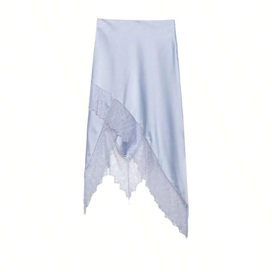 Falda asimétrica de encaje con parches, de corte ceñido, de estilo dulce y de moda europea y americana, para mujer, nueva colección primavera/verano, color negro - azul claro - Ver 1