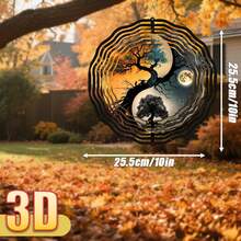 1个3D风车陀螺“阴阳生命之树”，尺寸25.5厘米/10英寸*25.5厘米/10英寸，带旋转挂钩，360° DIY创意风车，无需电池DIY花园装饰套装（不含吊坠），款式随机 - 多色 - 查看 5