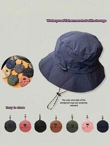 1pc Quick-Dry Bucket Hat, , Outdoor Hiking Waterproof Sun Protection Hat, Fishing Sun Hat Foldable Storage, Fashion Accessory Hat, Holiday Gift, Back To School Season {Windproof Rope Color Style Random} Men's Hat - Multicolor - View 3