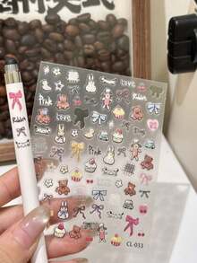 1pc Cute Bear Rabbit Stickers Holographic Shell Pattern Decals For Scrapbook Diary Laptop Phone Case DIY Craft Decoration - Multicolor - View 7
