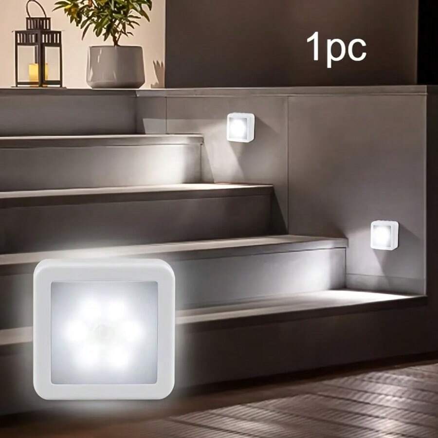 Outdoor Motion Sensor Stair Wall Light, Battery-Powered Wireless Night Light, 6 LED Beads, Suitable For Under Cabinet/Corridor Wardrobe Kitchen - Christmas Use, ≤36V Including Battery, IP44, Simple Lighting, Minimalist Design, Durable Structure - [Pack Of 1] White Light - View 1