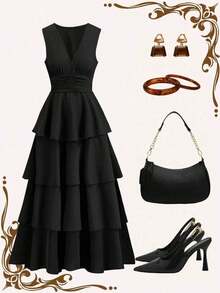 Women Midi Dresses - Black - View 2
