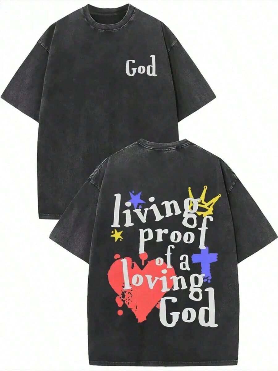 100% Washed T-Shirt, Perfect For Christmas And Thanksgiving! Y2K Style, Religious Design, Suitable For Outdoor Trips, The Perfect Gift For Family, Friends, And Colleagues. 4QKY - 黑色 - 查看 1