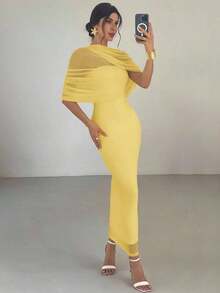 fsvsFirerie Vestido ajustado con cuello de volantes, cintura plisada y color amarillo sólido elegante y romántico.Atuendo para playa, aeropuerto, vacaciones, maestros y vestido de invitada de boda para mujeressdvs RLUW - amarillo ganso - Ver 5