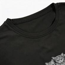 Short-Sleeved T-Shirt With Cat Skull Print, Ideal For Wearing At Home, On The Street, In The Park, On The Beach, While Traveling. Regular Fit, Casual Style, Comfortable And Breathable. - 黑色 - 查看 3