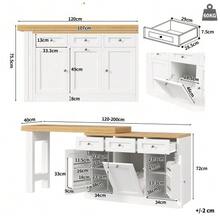 Ausziehbarer Bartisch mit Stauraum, Klappbarer Esstisch mit Schublade & Snackablage, herausziehbarer Mülleimerhalter (Eimer nicht enthalten), platzsparendes Design für kleine Wohnungen, Küche,Weiß - Weiss - Übersicht 5