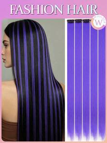 WIGGAGA Rainbow Hair Extensions Ss Style Inspo Woman Vacation Outfits Valentine's Day Summer Outfits Summer 5pcs Synthetic Long Straight Hair Extensions With Clips Heat Resistant Straight Hair Extensions Y2K Highlight Hanging Ear Dye Wig Pieces - Violet Purple - View 1