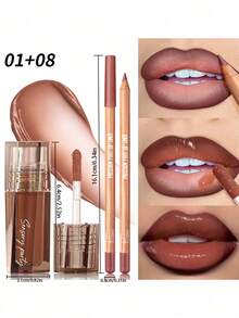 Pudaier 1 Lápiz delineador de labios + 1 Set de Bálsamo Labial, Fórmula suave y humectante de larga duración, Delineado perfecto de labios, Apto para todos los tonos de piel, Excelente para festivales de música, fiestas y regalos del Día de San Valentín - 01+08 - Ver 6