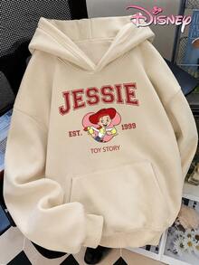 Disney Women's Loose-Fitting Hooded Sweatshirt With Toy Story Jessie-Themed Front And Back Print Design, American Western Style, Casual, Comfortable, Versatile, Suitable For Various Occasions. - Màu be - Xem 4
