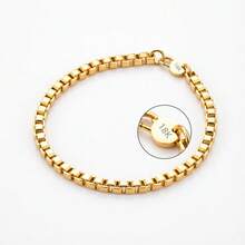 Elegant 1pc Charm 925 Silver Plated 18K Gold 4MM 8 Inches Fine Square Box Chain Bracelet Women Fashion Charm Jewelry Luxury Wedding Birthday Party - Gold - View 2