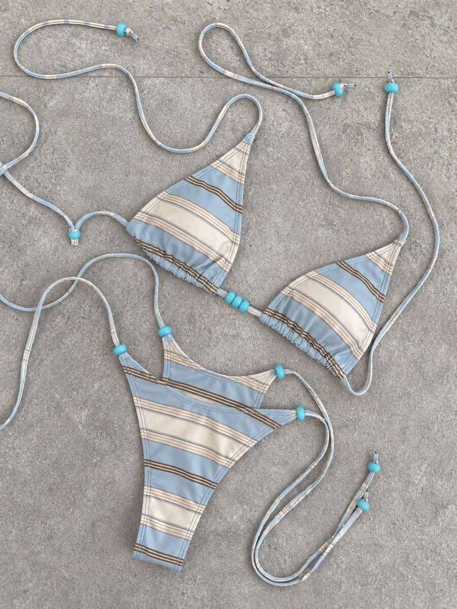 Polovedo Official New Brown Solid Color Tie-Up Bikini Set, Elegant Sexy Beach Holiday Party Swimwear For Women Vacation Summer - Multicolor - View 1