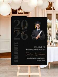 Cartel de Bienvenida de Graduación Personalizado con Foto Personalizada, Nombre, Escuela y Año de Graduación - Cartel de Fiesta de Graduación Personalizado para Graduado 2026, Decoración de Graduación - Multicolor - Ver 5