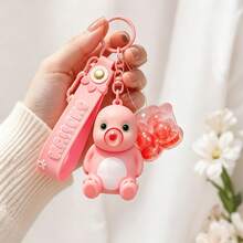MINISO NaiLong 粉色坐姿公仔鑰匙圈，可愛卡通角色吊飾，附粉色矽膠繩與透明爪爪吊飾，包包掛飾、背包吊飾、錢包配件，返校禮物 - 款式1 - 查看 5