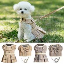 1 Set Arnés y Correa para Mascotas, Diseño de Cuadros y Volantes Transpirable y Cómodo Arnés de Pecho para Perros Pequeños como Poodle, Teddy, Adecuado para Caminar en Interiores y Exteriores, Set de Pareja a Juego Disponible - Multicolor - Ver 3