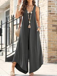 Mono con Tirantes Traseros y Pantalón Irregular - Gris Oscuro - Ver 1
