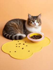 1pc Indoor Pet Feeding Mat, Suitable For Medium & Small Pets - Ideal For Pets With Claws - Compatible With All Floor Types - Machine Washable (Available In Gray, Pink, Blue, Yellow) - Multicolor - View 2