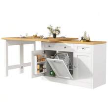Ausziehbarer Bartisch mit Stauraum, Klappbarer Esstisch mit Schublade & Snackablage, herausziehbarer Mülleimerhalter (Eimer nicht enthalten), platzsparendes Design für kleine Wohnungen, Küche,Weiß - Weiss - Übersicht 6