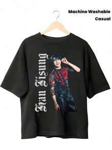 Women's Short-Sleeved T-Shirt With Round Neck, Versatile Casual Style, Printed With Fashionable Glasses And Headscarf, From The Y2K Cool Brand Independent Brand, Made Of Pure Cotton. - 黑色5 - 查看 7